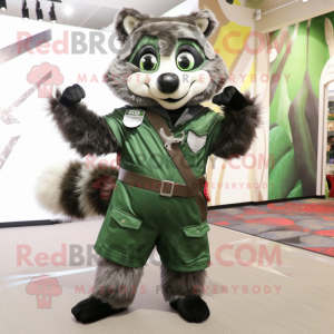 Forest Green Raccoon mascot costume character dressed with a Jumpsuit and Scarf clips