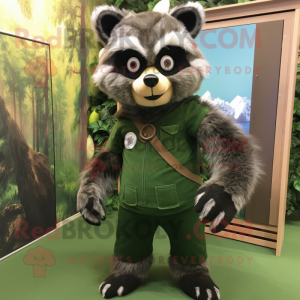 Forest Green Raccoon mascot costume character dressed with a Jumpsuit and Scarf clips