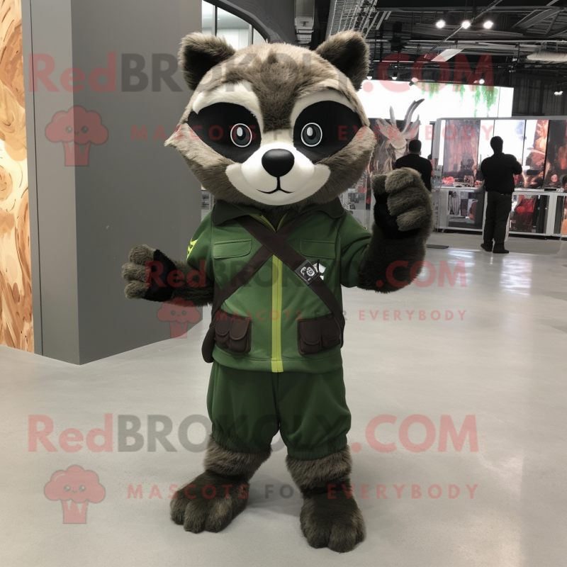 Forest Green Raccoon mascot costume character dressed with a Jumpsuit and Scarf clips Forest Green Raccoon mascot costume character dressed with a Jumpsuit and Scarf clips