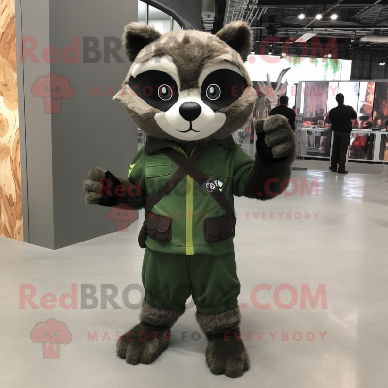 Forest Green Raccoon mascot costume character dressed with a Jumpsuit and Scarf clips