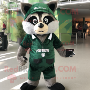 Forest Green Raccoon mascot costume character dressed with a Jumpsuit and Scarf clips