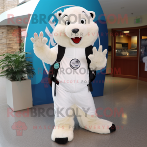 White Beaver mascot costume character dressed with a Jeggings and Gloves