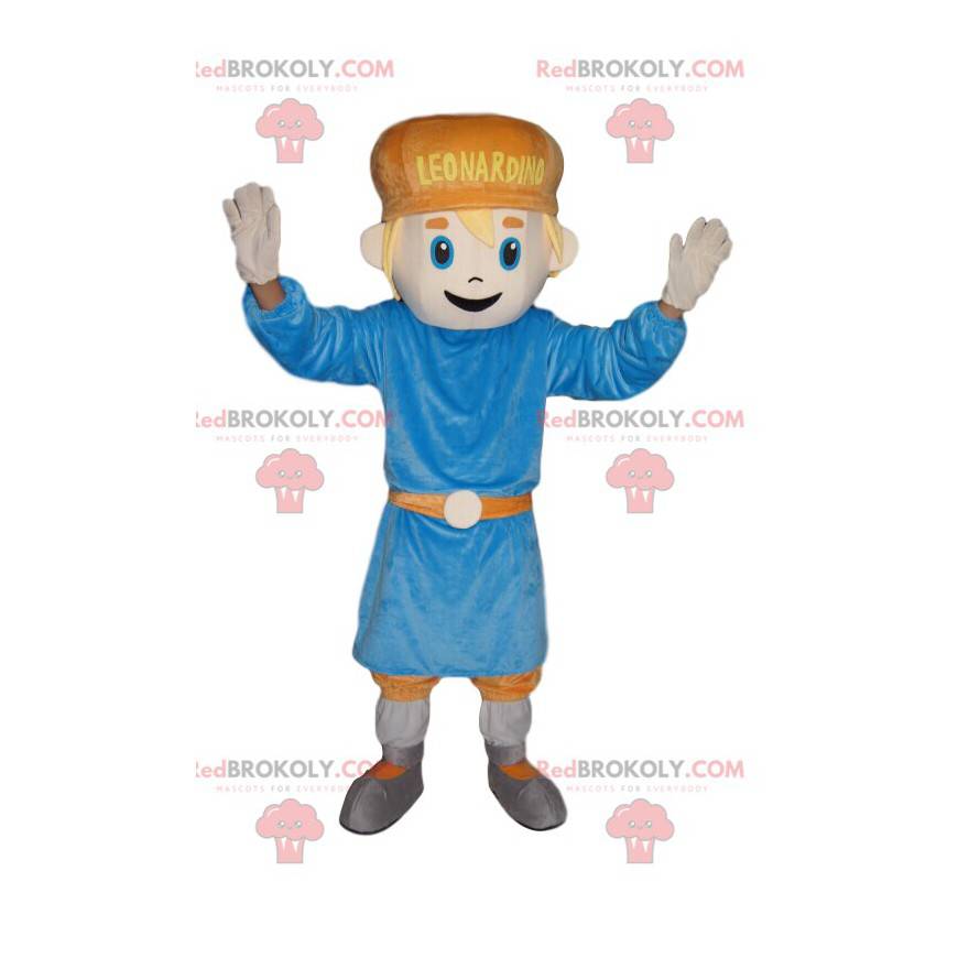 Kleine jongen mascotte met een blauwe tuniek - Redbrokoly.com