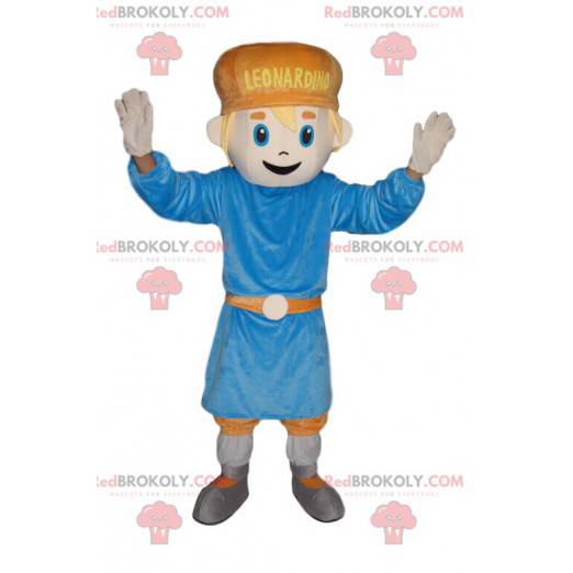 Lille dreng maskot med en blå tunika - Redbrokoly.com