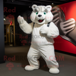 White Beaver mascot costume character dressed with a Jeggings and Gloves