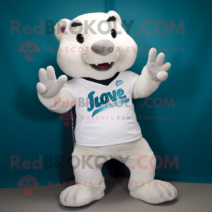 White Beaver mascot costume character dressed with a Jeggings and Gloves