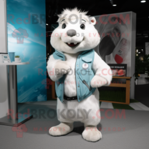 White Beaver mascot costume character dressed with a Jeggings and Gloves