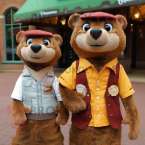 nan Mongoose mascot costume character dressed with a Henley Shirt and Ties