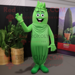 Forest Green Asparagus mascot costume character dressed with a Trousers and Gloves