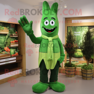 Forest Green Asparagus mascot costume character dressed with a Trousers and Gloves