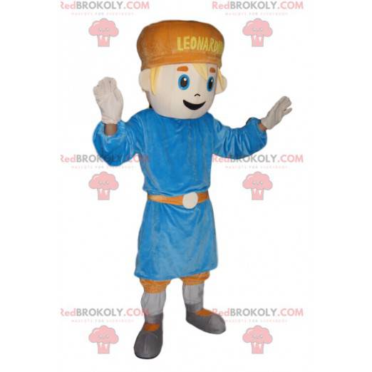 Liten gutt maskot med blå tunika - Redbrokoly.com