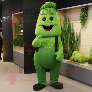 Forest Green Asparagus mascot costume character dressed with a Trousers and Gloves