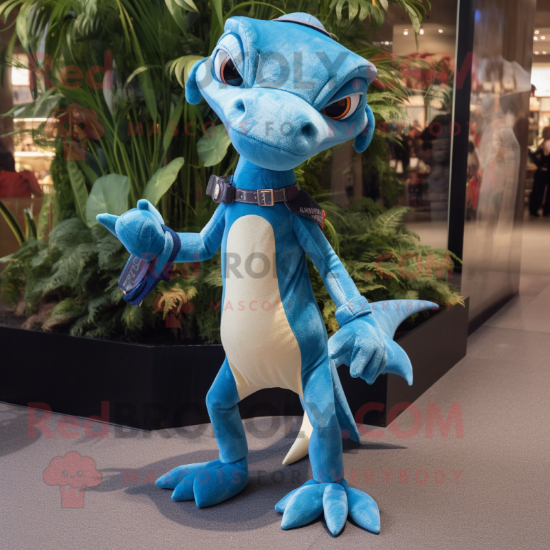 Sky Blue Dimorphodon mascot costume character dressed with a Bootcut Jeans and Keychains Sky Blue Dimorphodon mascot costume character dressed with a Bootcut Jeans and Keychains