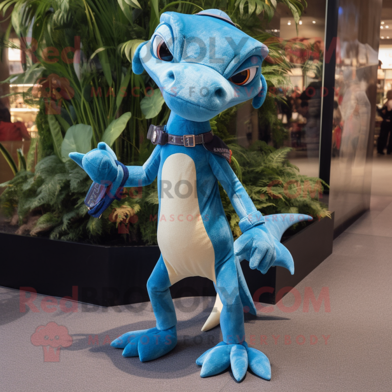 Sky Blue Dimorphodon mascot costume character dressed with a Bootcut Jeans and Keychains