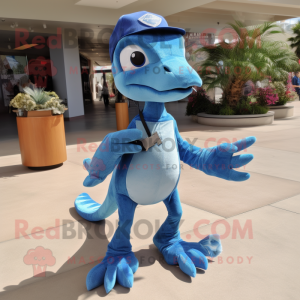 Sky Blue Dimorphodon mascot costume character dressed with a Bootcut Jeans and Keychains