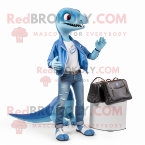 Sky Blue Dimorphodon mascot costume character dressed with a Bootcut Jeans and Keychains