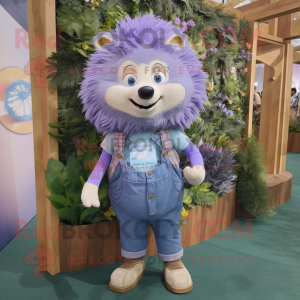 Lavender Hedgehog mascot costume character dressed with a Denim Shorts and Rings