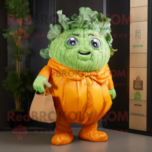 Orange Cabbage mascot costume character dressed with a Jeans and Tote bags