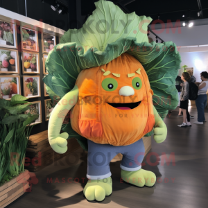 Orange Cabbage mascot costume character dressed with a Jeans and Tote bags