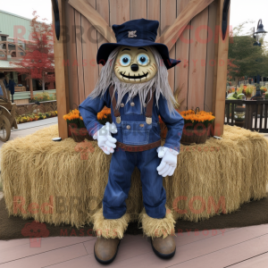 Navy Scarecrow mascot costume character dressed with a Graphic Tee and Belts
