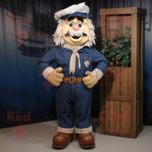 Navy Scarecrow mascot costume character dressed with a Graphic Tee and Belts