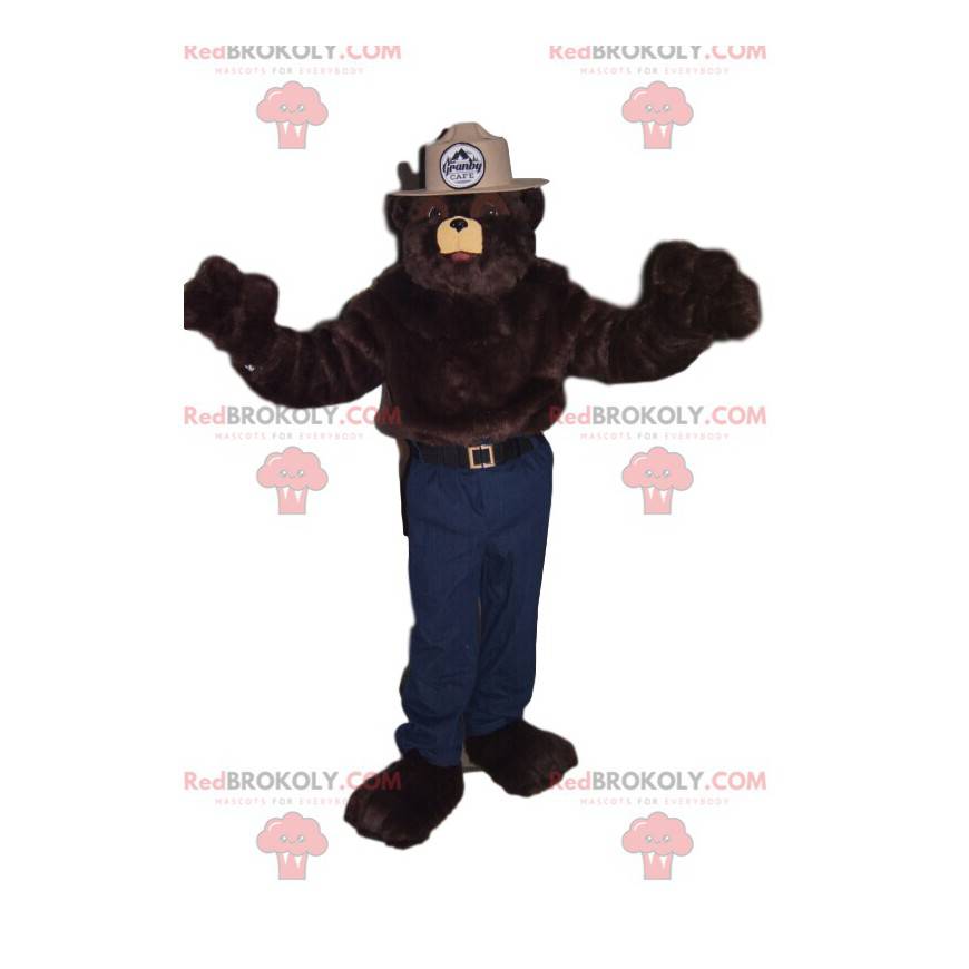 Brown bear mascot with a beige sheriff hat - Redbrokoly.com