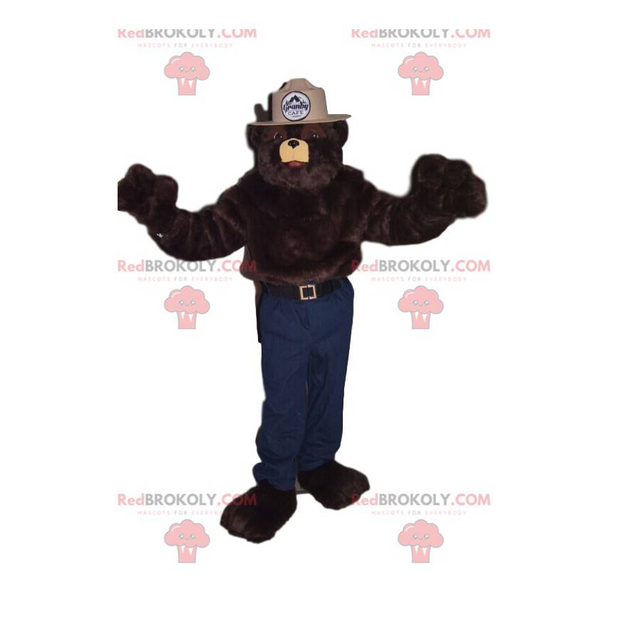 Maskot medvěd hnědý s béžovým kloboukem šerifa - Redbrokoly.com