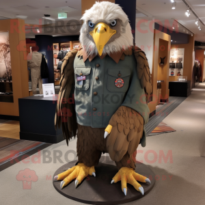 nan Bald Eagle mascot costume character dressed with a Corduroy Pants and Caps