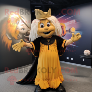 Gold Witch mascot costume character dressed with a Baseball Tee and Hair clips