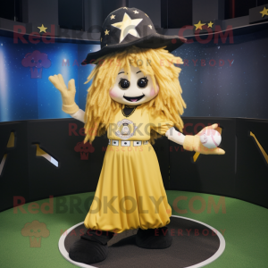 Gold Witch mascot costume character dressed with a Baseball Tee and Hair clips