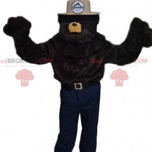 Braunbärenmaskottchen mit beigem Sheriffhut - Redbrokoly.com