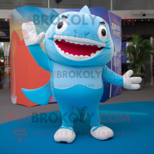 Sky Blue Shark maskot drakt...