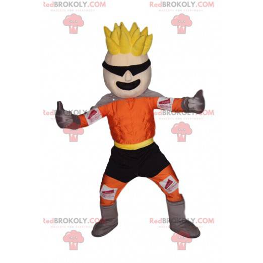 Blonde superheldenmascotte met een leuk kapsel - Redbrokoly.com