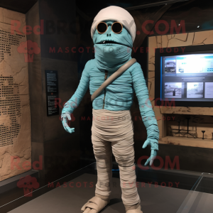 Cyan Mummy maskot kostume...