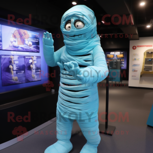 Cyan Mummy maskot kostume...