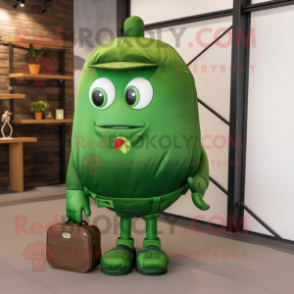 Forest Green Grenade mascot costume character dressed with a Bootcut Jeans and Briefcases