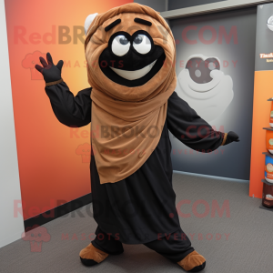 Black Tikka Masala mascot costume character dressed with a Corduroy Pants and Wraps