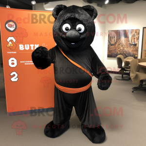 Black Tikka Masala mascot costume character dressed with a Corduroy Pants and Wraps