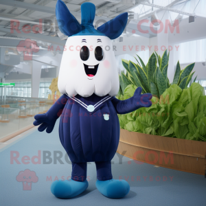 Navy Radish mascot costume character dressed with a Swimwear and Foot pads