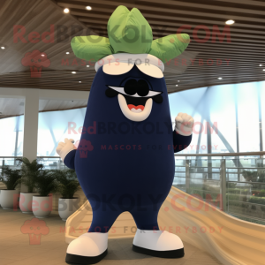 Navy Radish mascot costume character dressed with a Swimwear and Foot pads