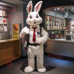 White Rabbit mascot costume character dressed with a Long Sleeve Tee and Tie pins
