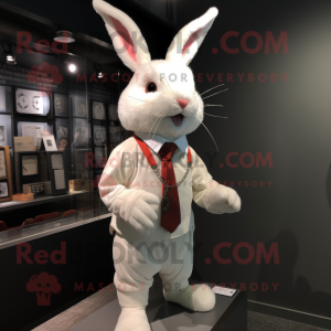 White Rabbit mascot costume character dressed with a Long Sleeve Tee and Tie pins