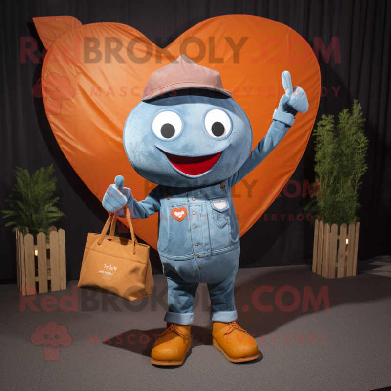 Orange Arrow Of Love mascot costume character dressed with a Denim Shirt and Handbags