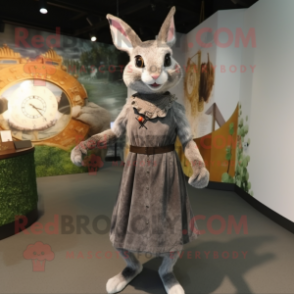 Gray Wild Rabbit mascot costume character dressed with a Empire Waist Dress and Bracelet watches