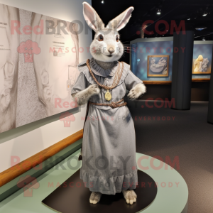 Gray Wild Rabbit mascot costume character dressed with a Empire Waist Dress and Bracelet watches