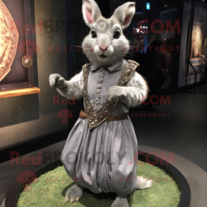 Gray Wild Rabbit mascot costume character dressed with a Empire Waist Dress and Bracelet watches