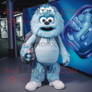 Blue Yeti mascot costume character dressed with a Leggings and Backpacks