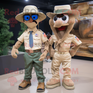 Tan Para Commando mascot costume character dressed with a Mom Jeans and Bow ties
