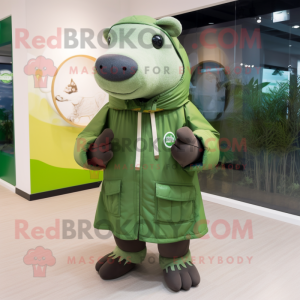 Green Tapir mascot costume character dressed with a Parka and Hair clips