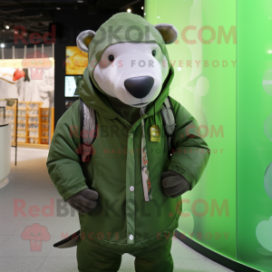 Green Tapir mascot costume character dressed with a Parka and Hair clips